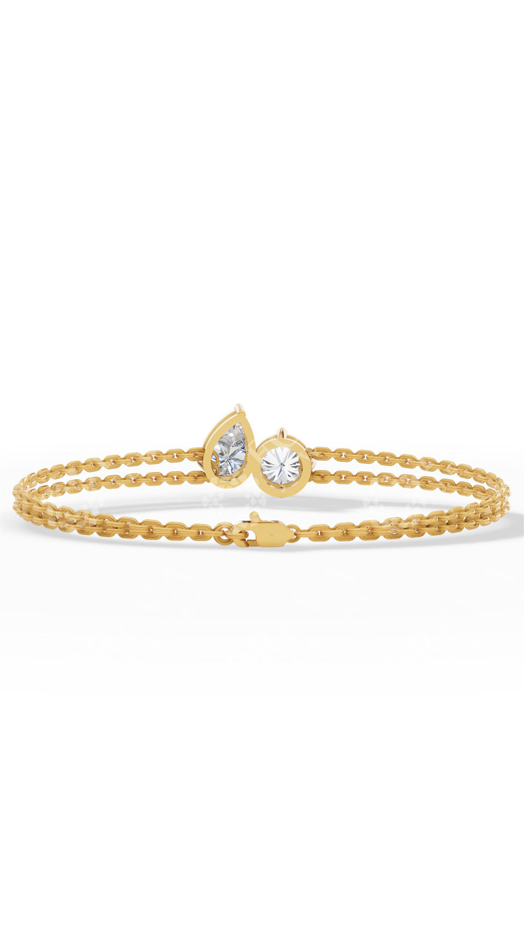 Toi Et Moi Pear & Round Cut Delicate Double-Chain Bracelet Lab Grown Diamonds 14K Yellow Gold 1 CTW