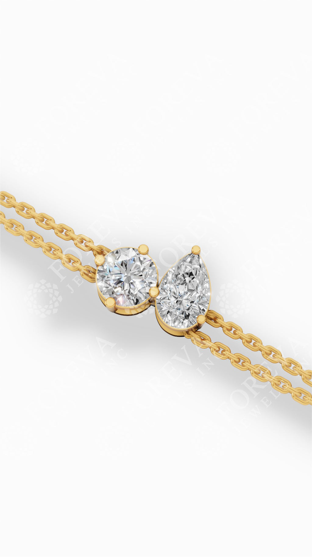Toi Et Moi Pear & Round Cut Delicate Double-Chain Bracelet Lab Grown Diamonds 14K Yellow Gold 1 CTW