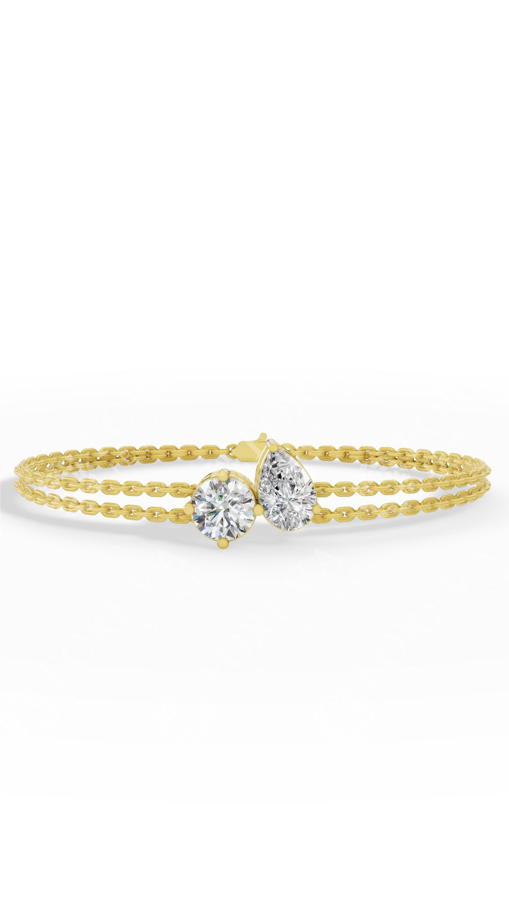 Toi Et Moi Pear & Round Cut Delicate Double-Chain Bracelet Lab Grown Diamonds 14K Yellow Gold 1 CTW