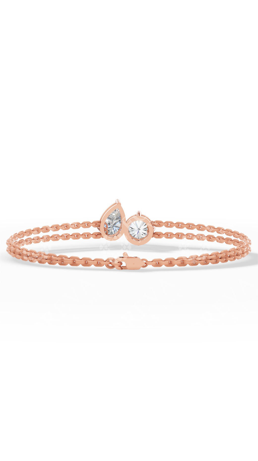 Toi Et Moi Pear & Round Cut Delicate Double-Chain Bracelet Lab Grown Diamonds 18K Rose Gold 1 CTW