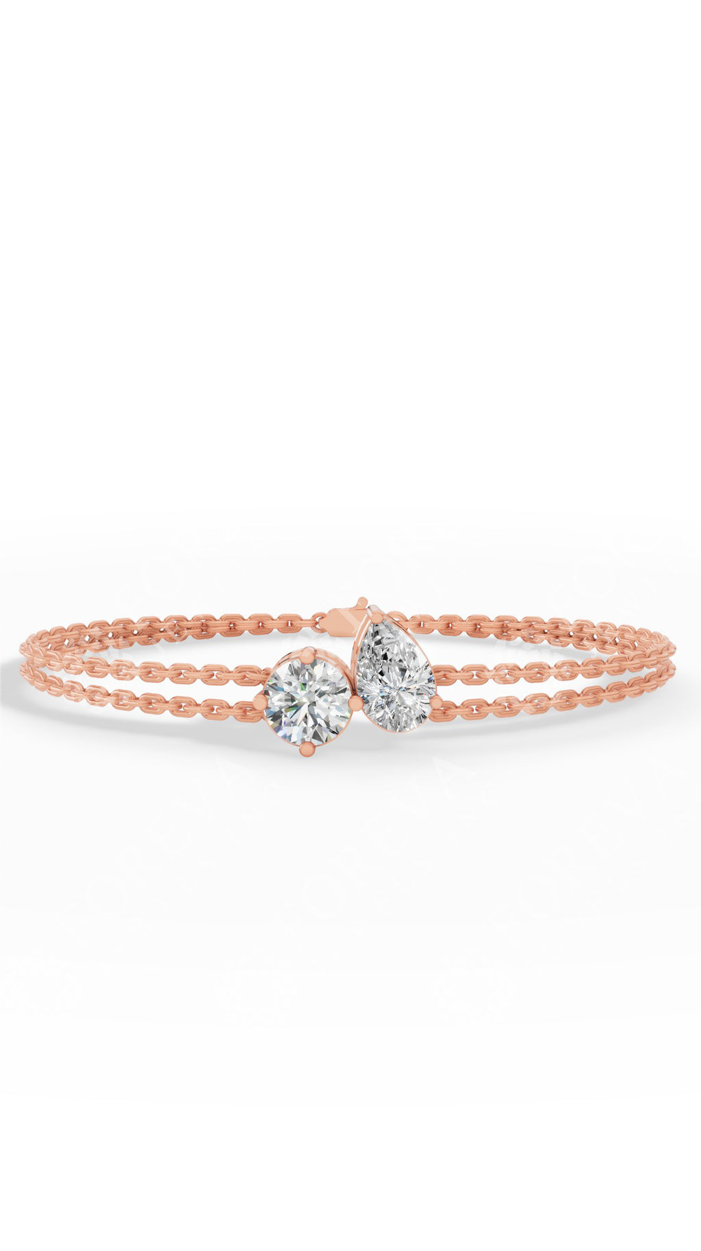 Toi Et Moi Pear & Round Cut Delicate Double-Chain Bracelet Lab Grown Diamonds 18K Rose Gold 1 CTW
