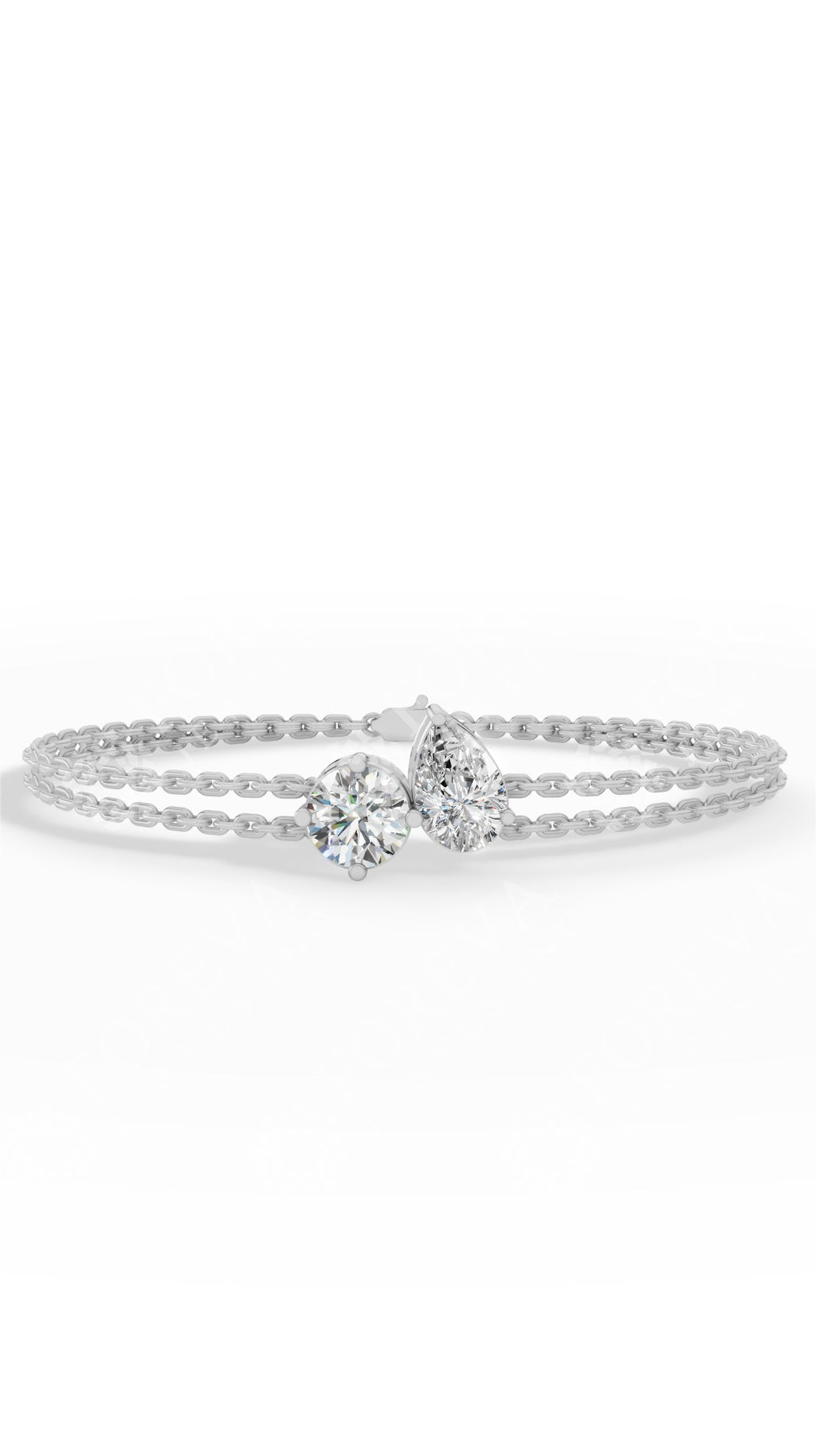 Toi Et Moi Pear & Round Cut Delicate Double-Chain Bracelet Lab Grown Diamonds 18K White Gold 1 CTW