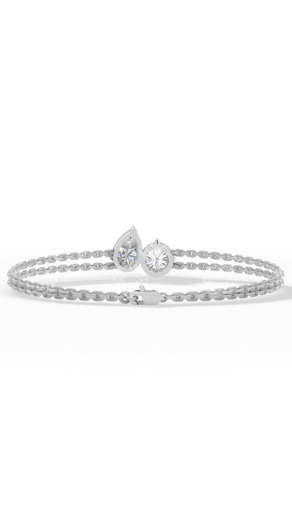 Toi Et Moi Pear & Round Cut Delicate Double-Chain Bracelet Moissanite and Sterling Silver 1 CTW