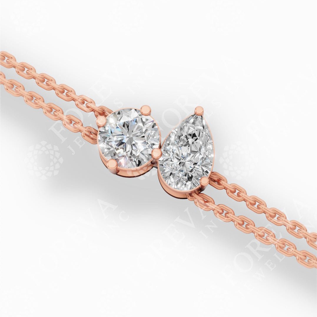Toi Et Moi Pear & Round Cut Diamond Delicate Double-Strand Bracelet 18k rose gold