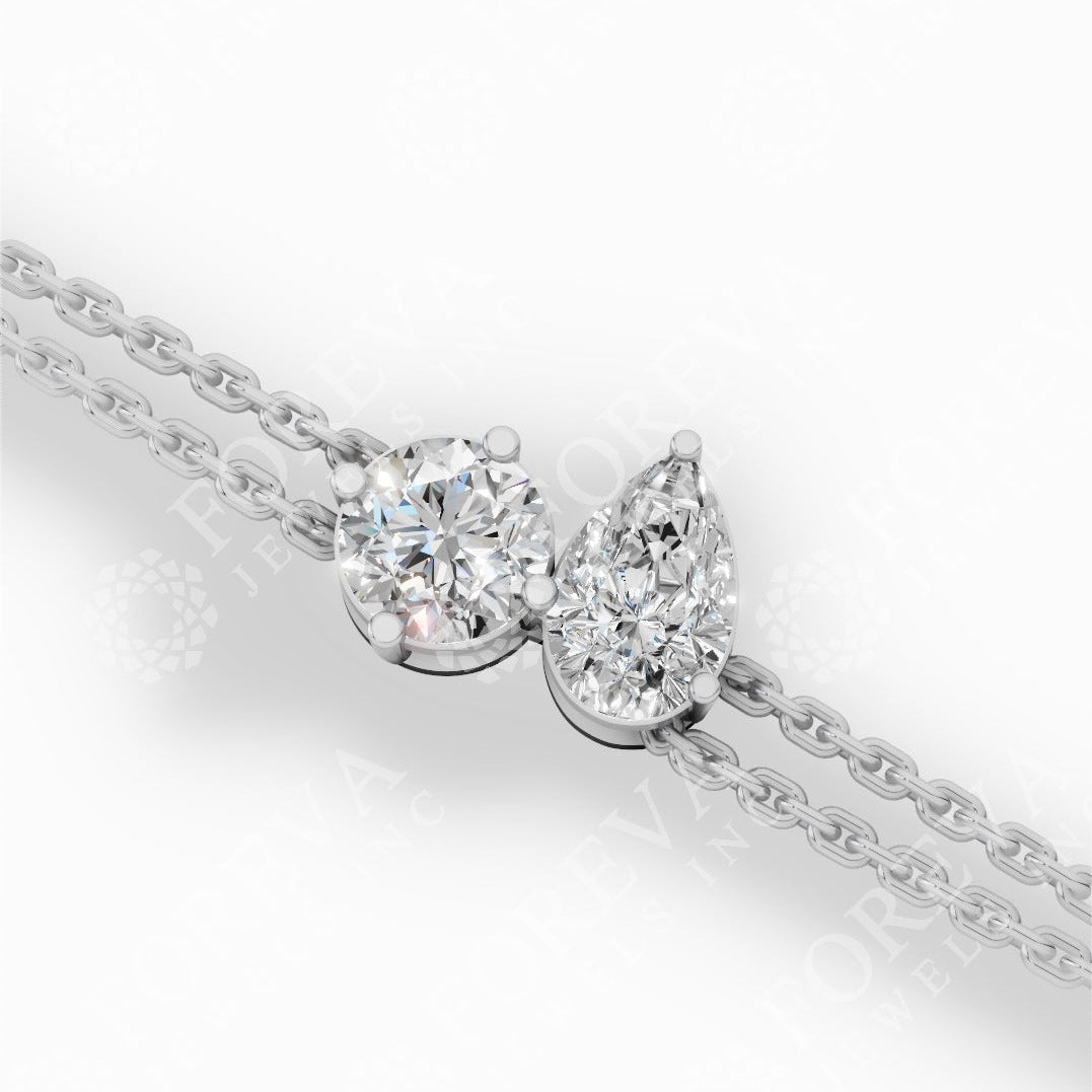 Toi Et Moi Pear & Round Cut Diamond Delicate Double-Strand Bracelet 18k white gold