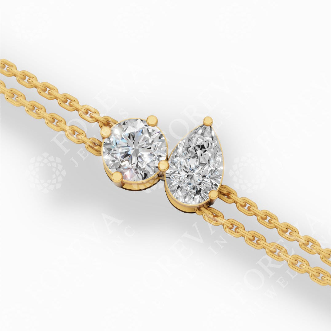 Toi Et Moi Pear & Round Cut Diamond Delicate Double-Strand Bracelet 18k yellow gold