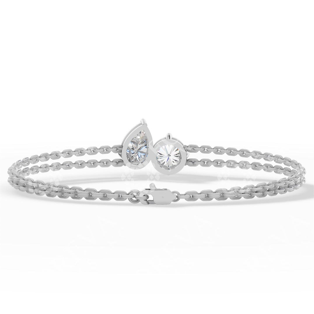 Toi Et Moi Pear & Round Cut Diamond Delicate Double-Strand Bracelet white back
