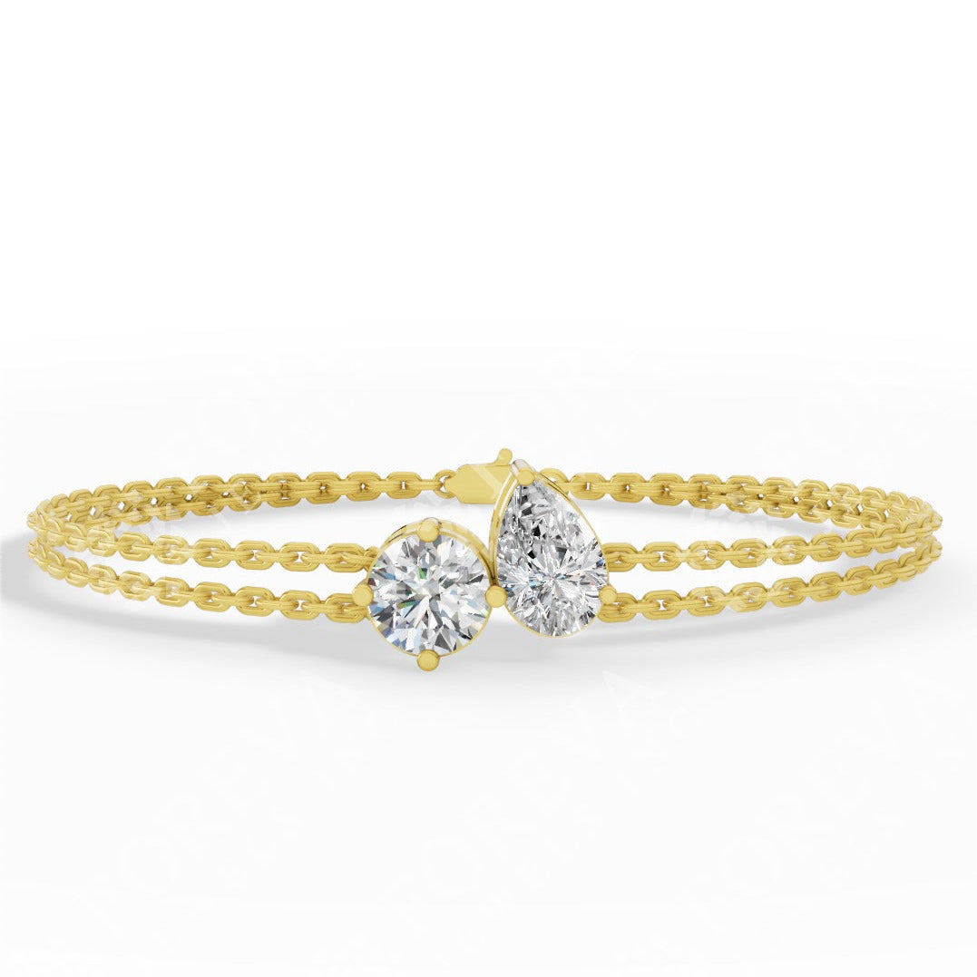 Toi Et Moi Pear & Round Cut Diamond Delicate Double-Strand Bracelet yellow gold