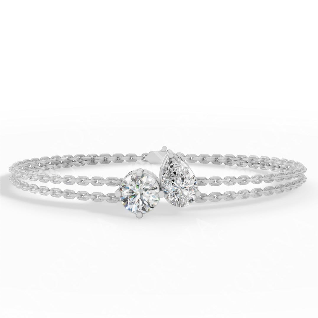 Toi Et Moi Pear & Round Cut Diamond Delicate Double-Strand Bracelet