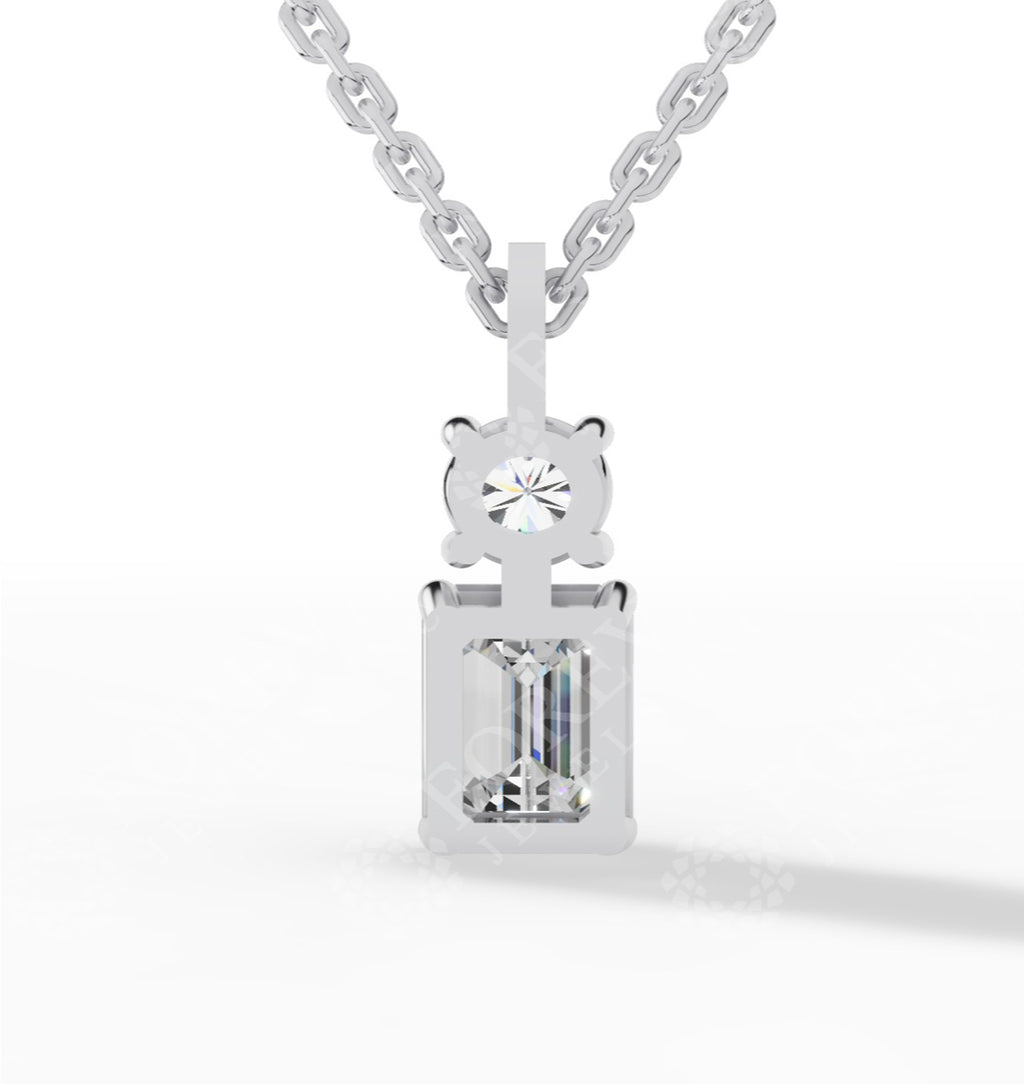 Toi-Et-Moi Pendant Necklace With Round & Baguette Cut 14K White Gold 1 CTW