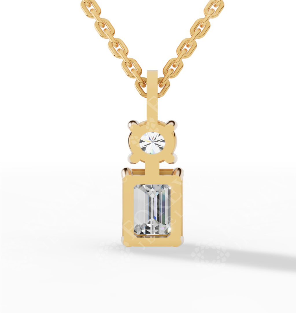 Toi-Et-Moi Pendant Necklace With Round & Baguette Cut 18K Yellow Gold 1 CTW