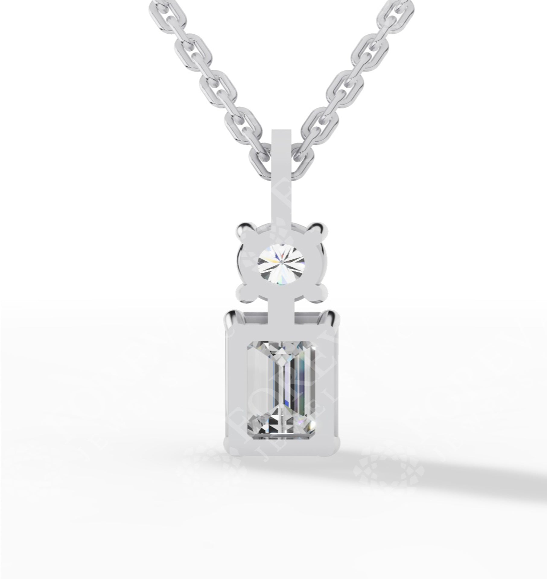 Toi-Et-Moi Pendant Necklace With Round & Baguette Cut 925 Sterling Silver 1 CTW