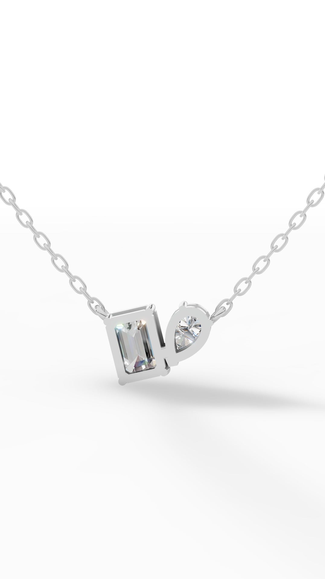 Toi Et Moi Pendant With Pear & Emerald Cut With Chain 10K White Gold 1.5 CTW