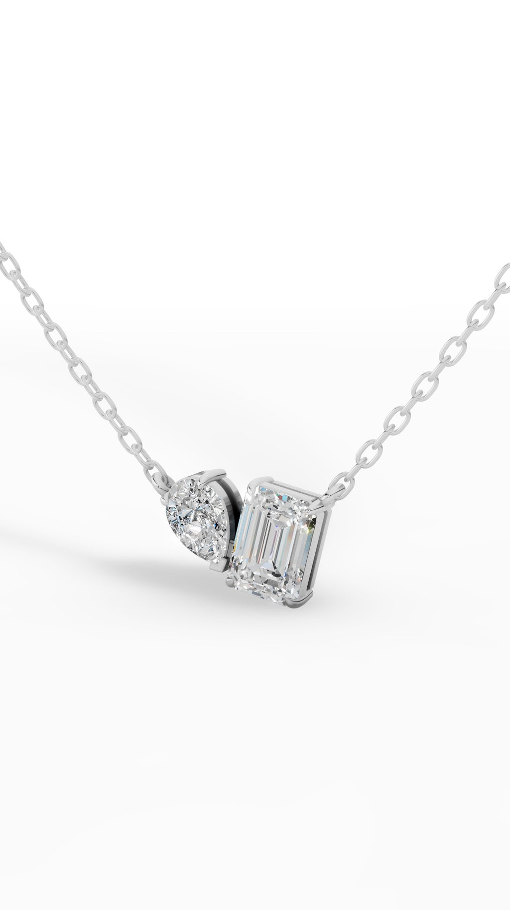 Toi Et Moi Pendant With Pear & Emerald Cut With Chain 10K White Gold 1.5 CTW