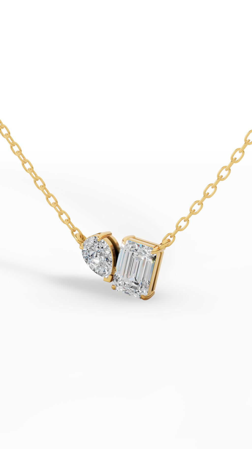 Toi Et Moi Pendant With Pear & Emerald Cut With Chain 10K Yellow Gold 1.5 CTW