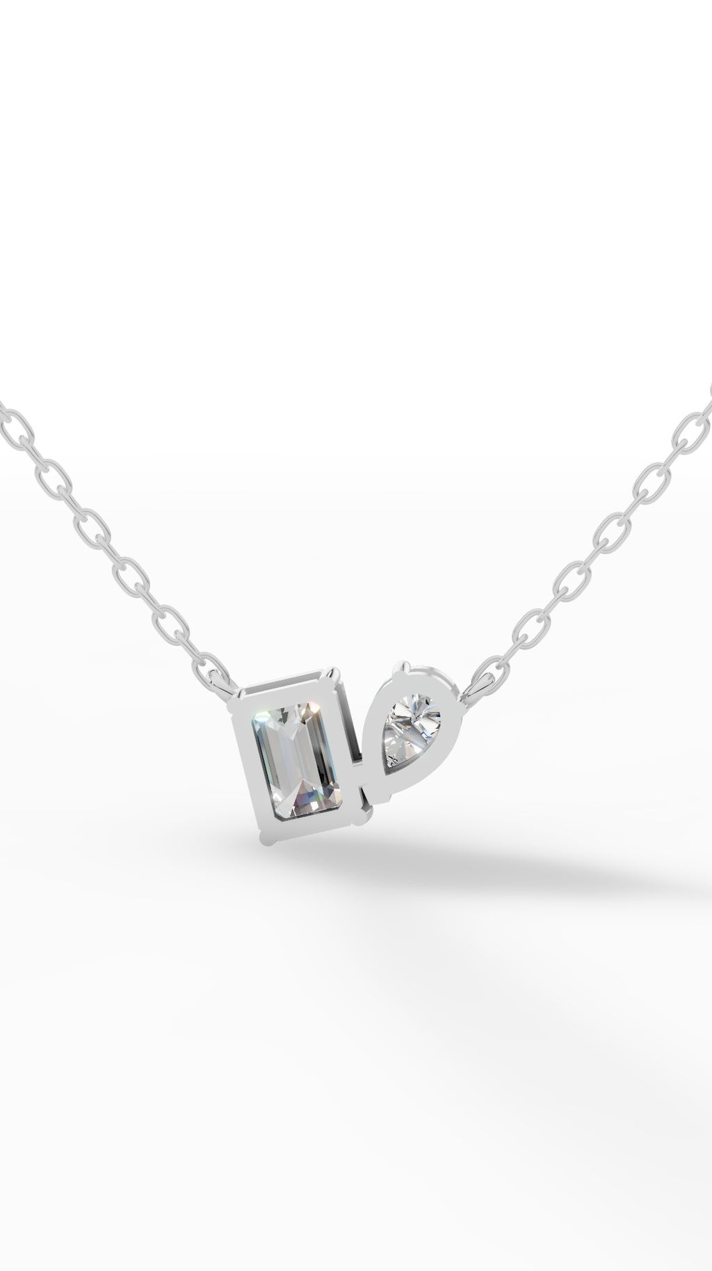 Toi Et Moi Pendant With Pear & Emerald Cut With Chain 14K White Gold 1.5 CTW
