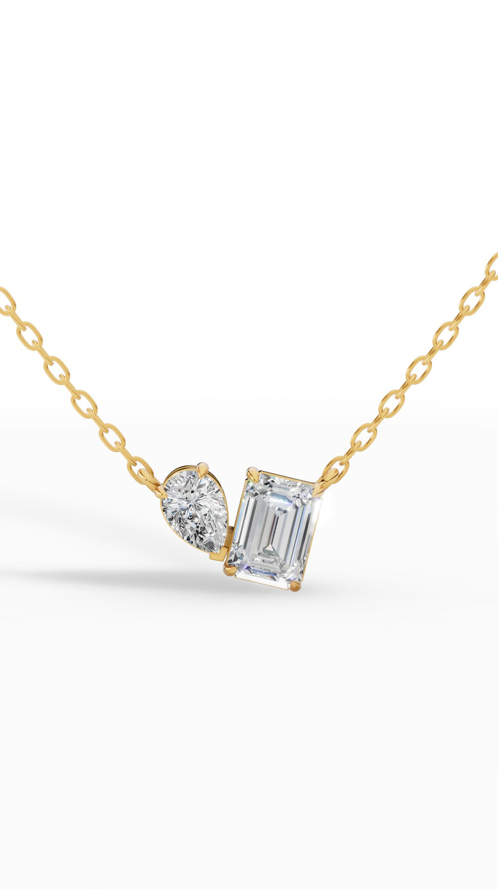 Toi Et Moi Pendant With Pear & Emerald Cut With Chain 14K Yellow Gold 1.5 CTW