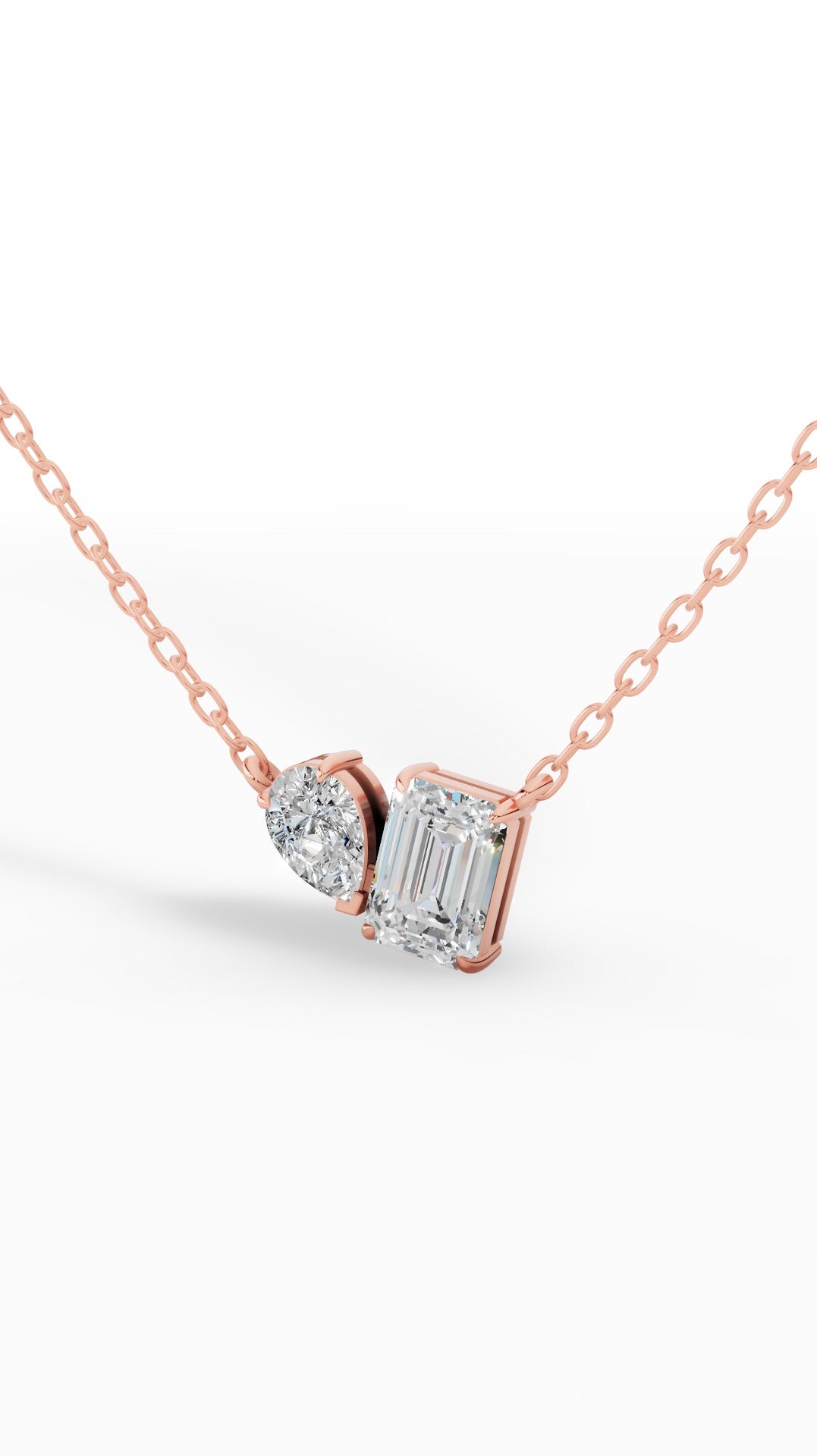 Toi Et Moi Pendant With Pear & Emerald Cut With Chain 18K Rose Gold 1.5 CTW