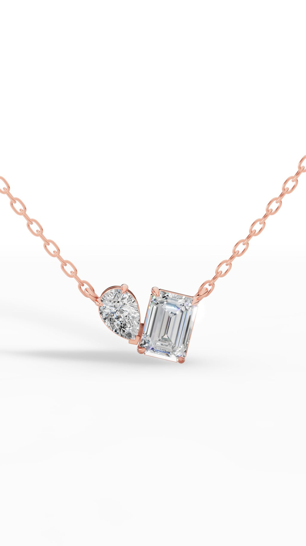 Toi Et Moi Pendant With Pear & Emerald Cut With Chain 18K Rose Gold 1.5 CTW