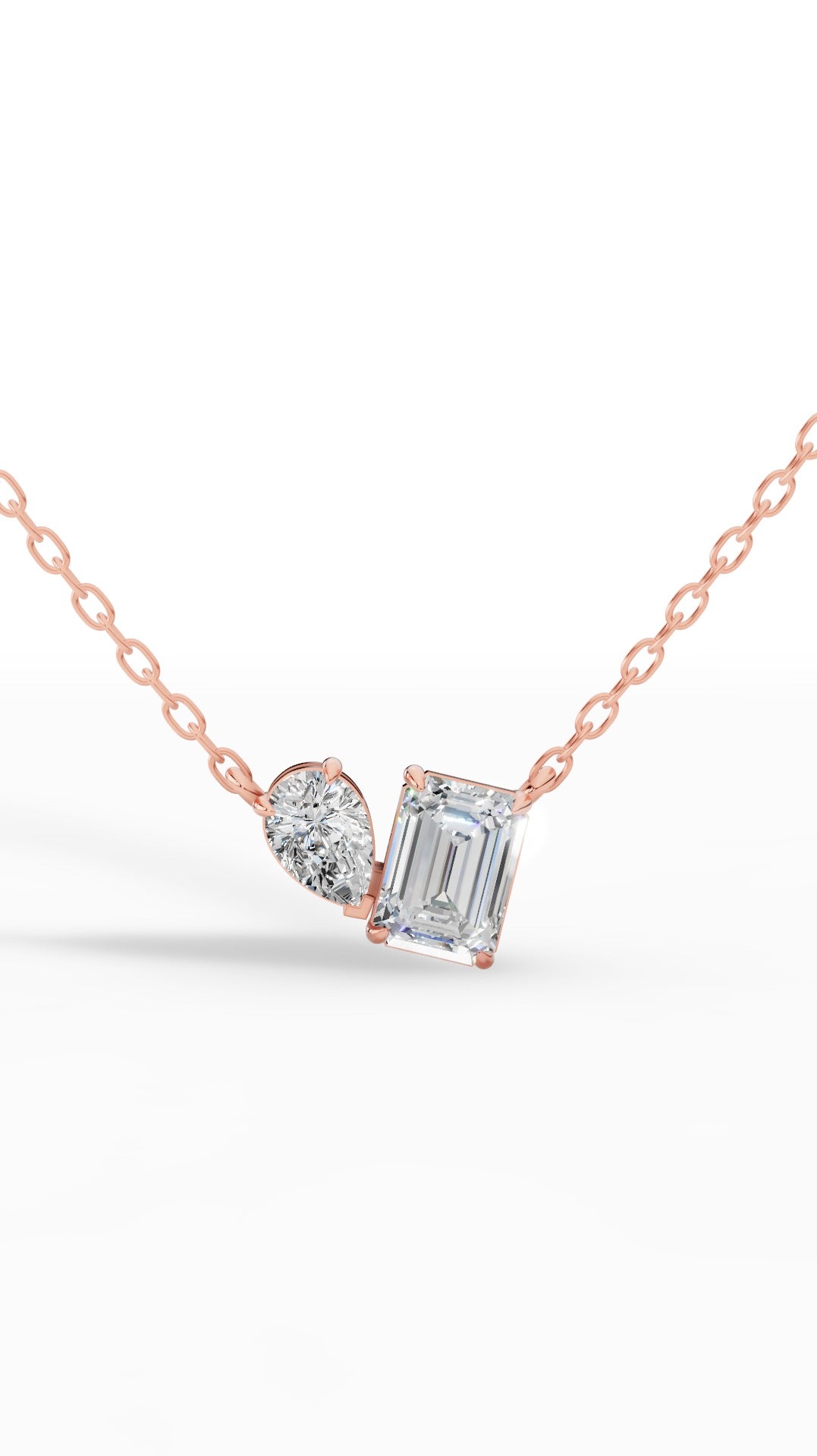 Toi Et Moi Pendant With Pear & Emerald Cut With Chain 18K Rose Gold 1.5 CTW