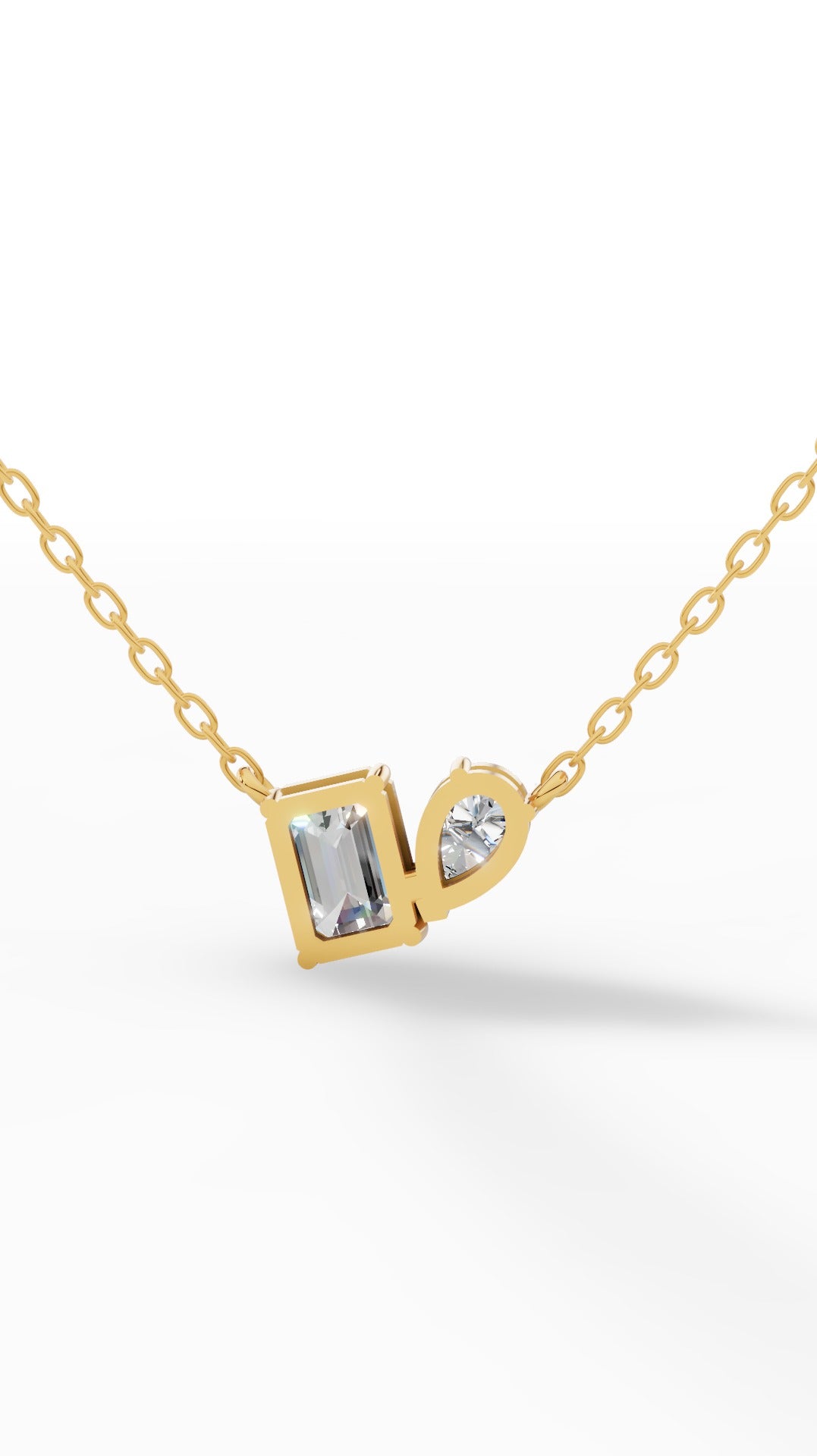 Toi Et Moi Pendant With Pear & Emerald Cut With Chain 18K Yellow Gold 1.5 CTW