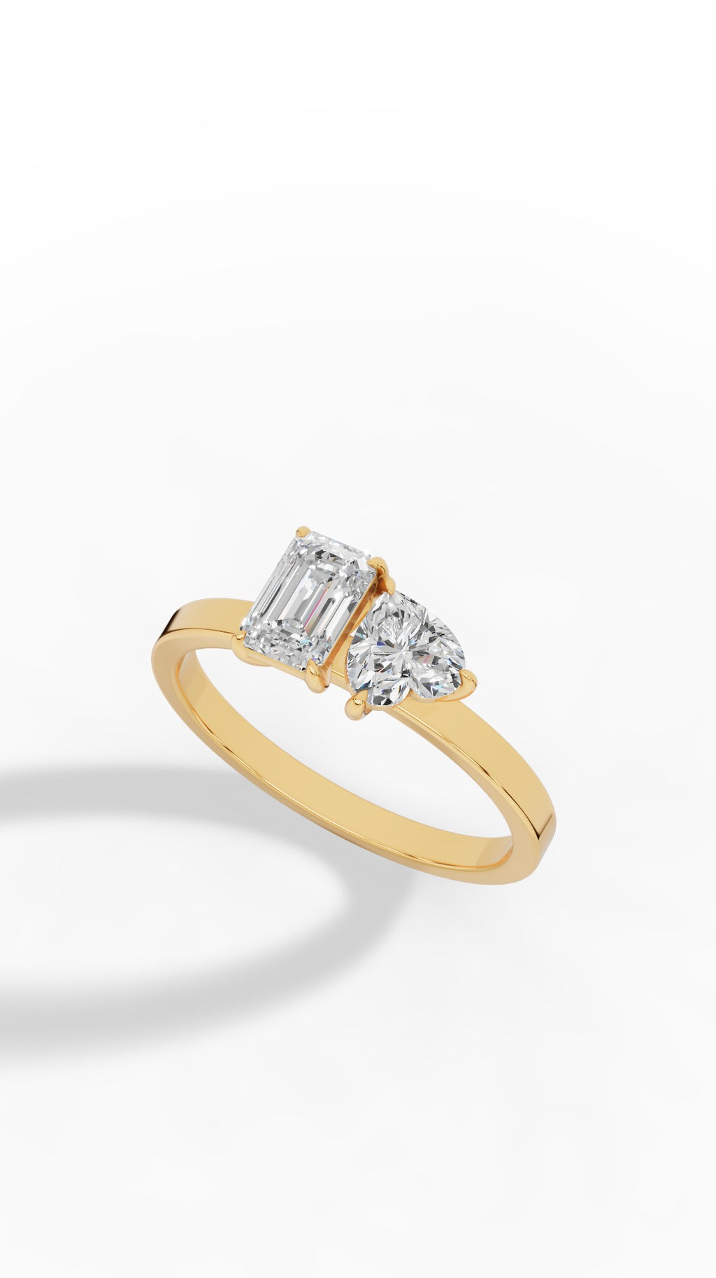 Toi-Et-Moi Ring In Heart & Emerald Cut 10K Yellow Gold 2.2 CTW