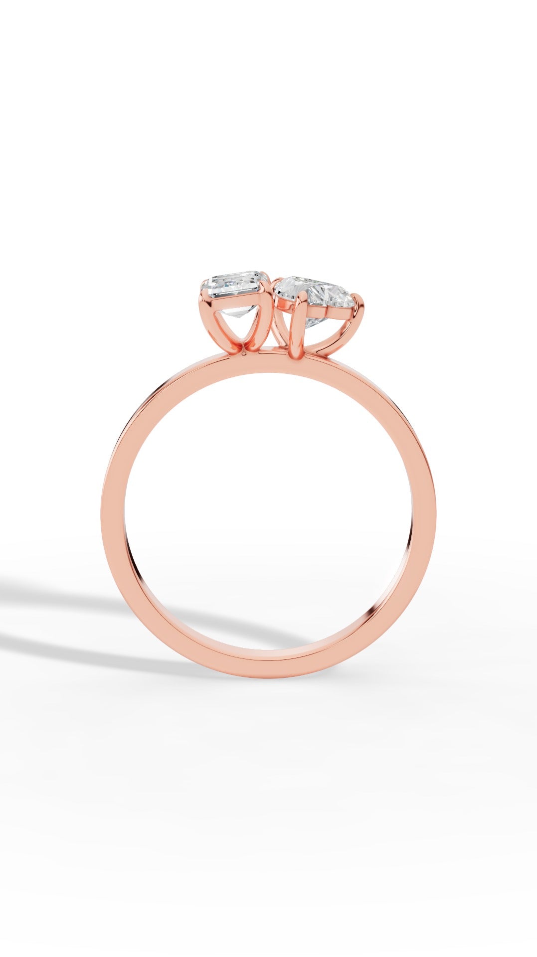 Toi-Et-Moi Ring In Heart & Emerald Cut 14K Rose Gold 1 CTW