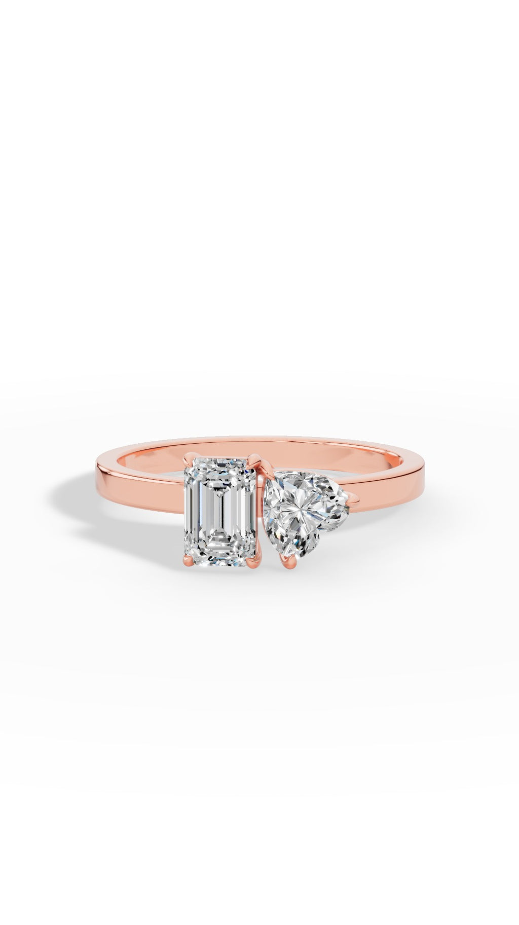 Toi-Et-Moi Ring In Heart & Emerald Cut 14K Rose Gold 1 CTW