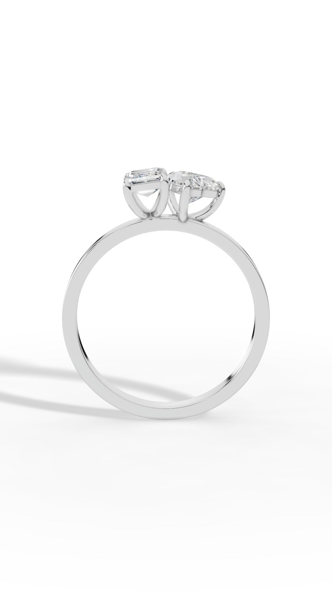 Toi-Et-Moi Ring In Heart & Emerald Cut 18K White Gold 1 CTW