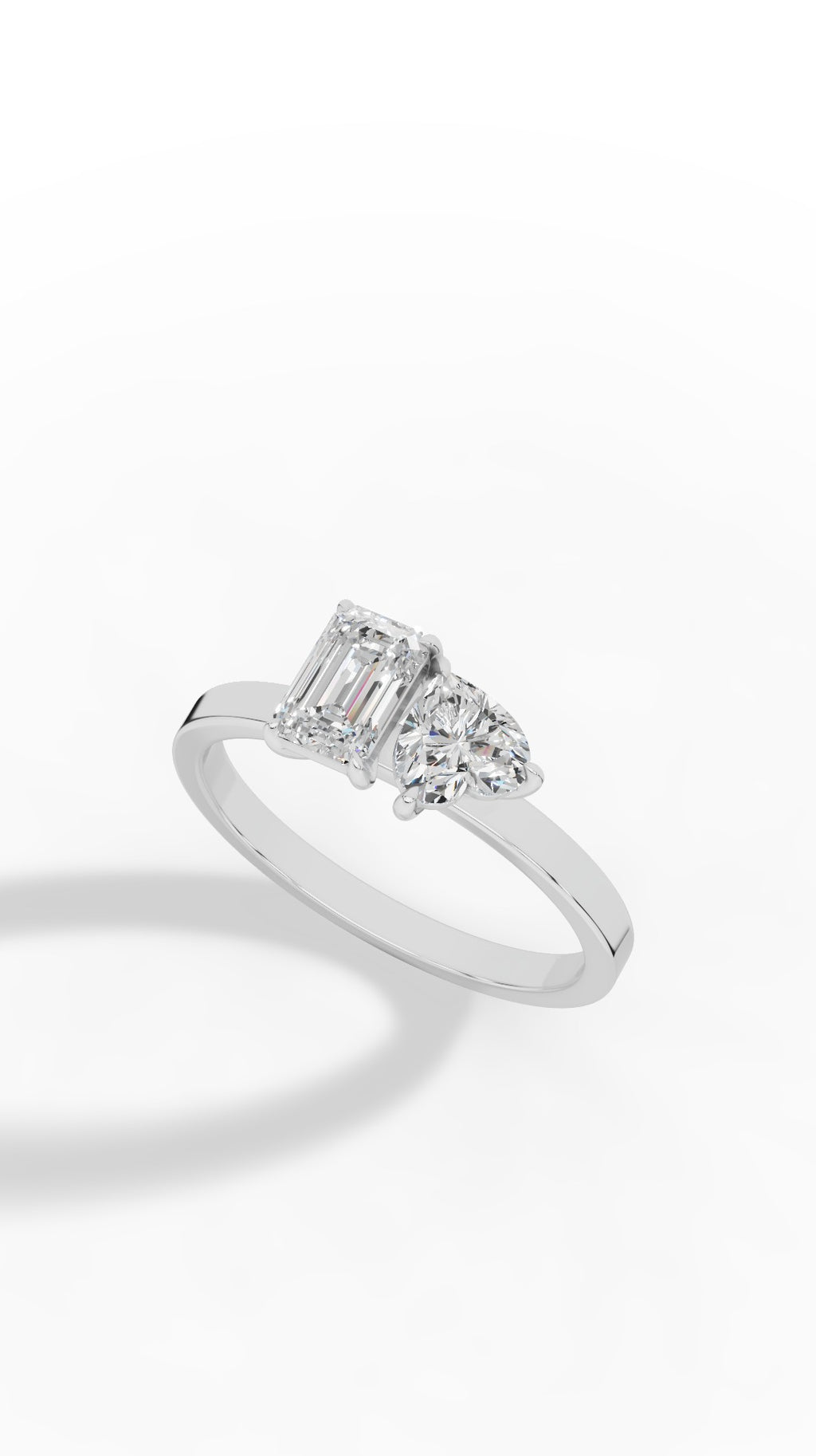 Toi-Et-Moi Ring In Heart & Emerald Cut 18K White Gold 1 CTW