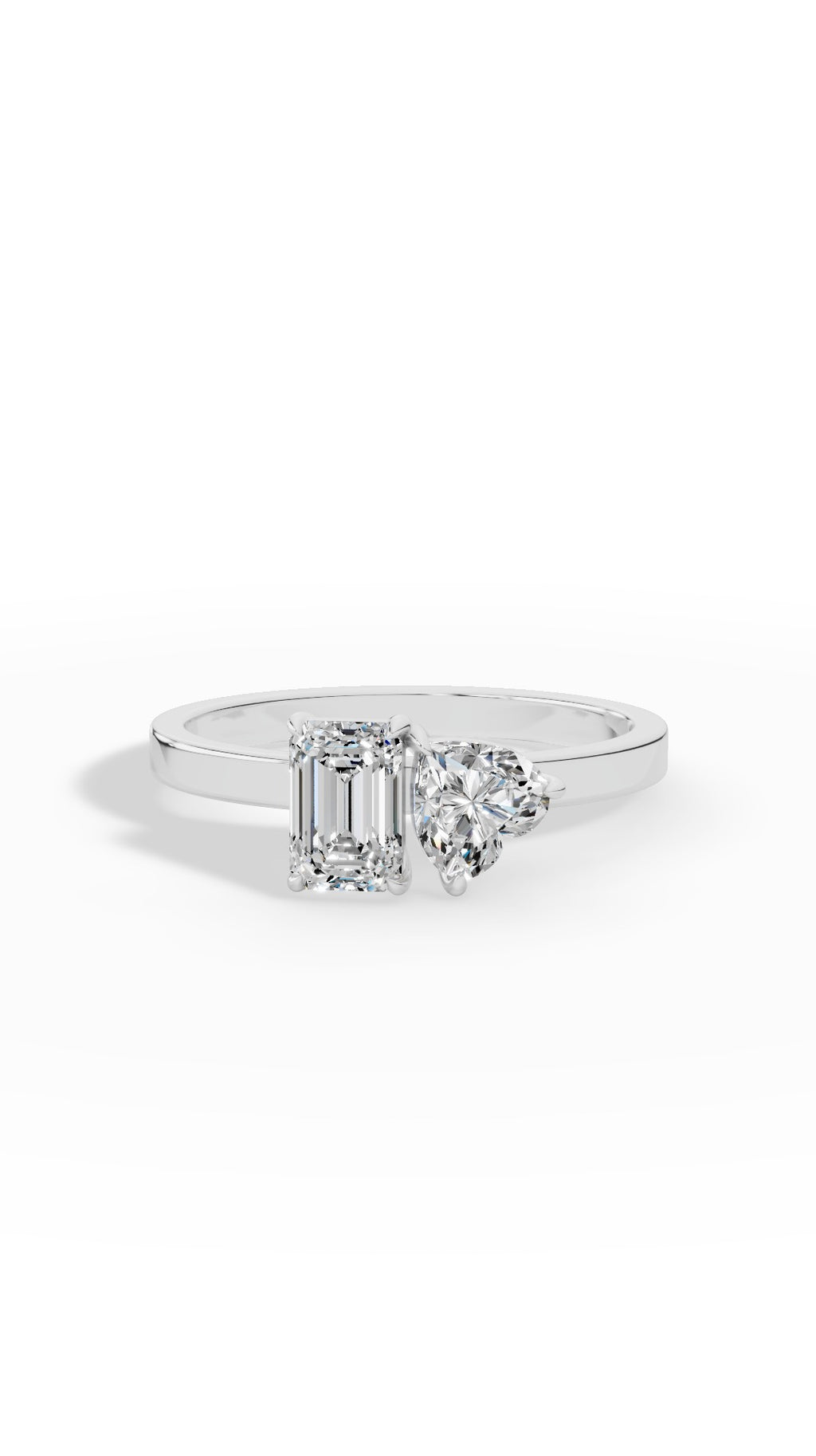 Toi-Et-Moi Ring In Heart & Emerald Cut 18K White Gold 1 CTW