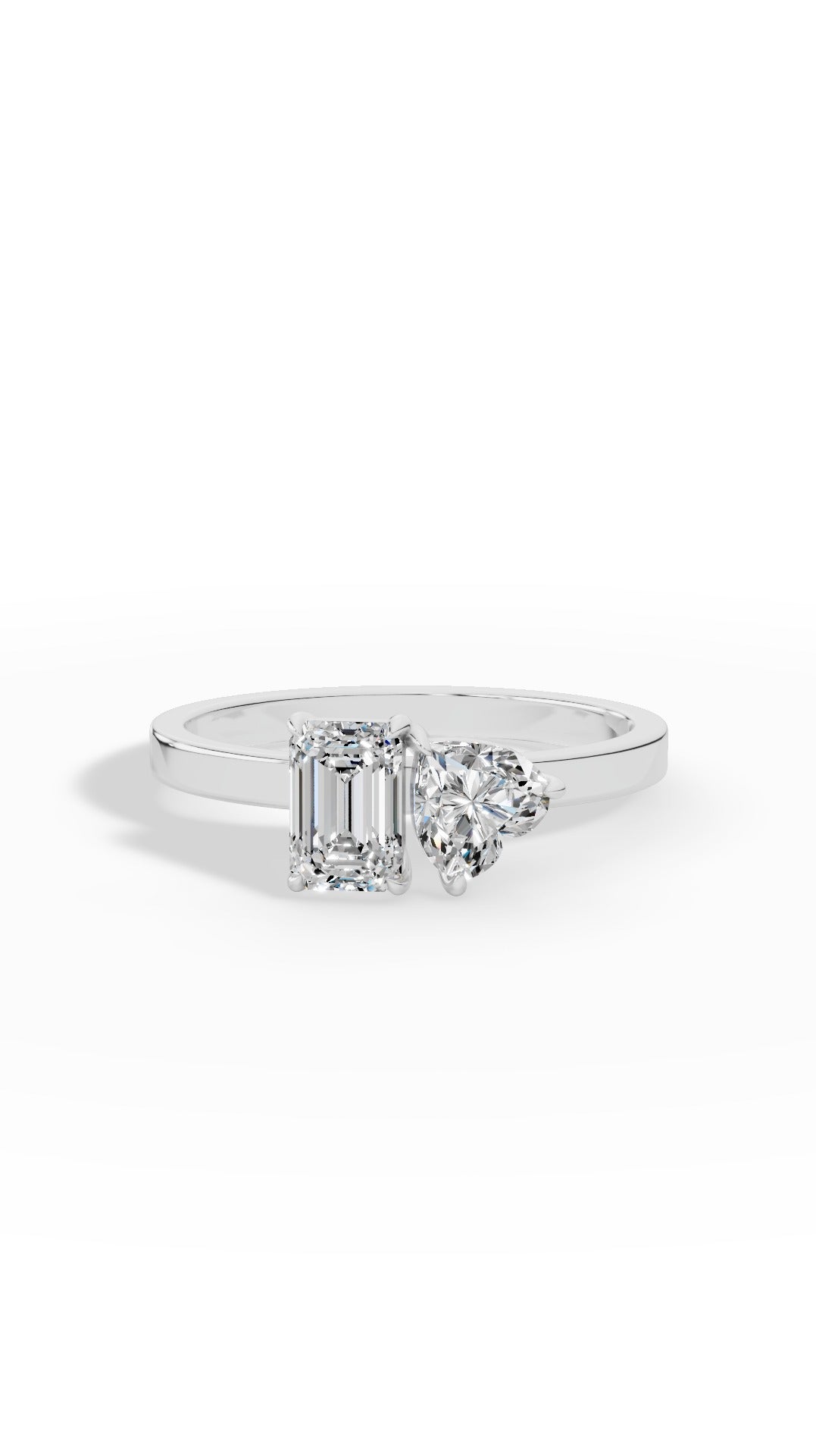 Toi-Et-Moi Ring In Heart & Emerald Cut 18K White Gold 1 CTW