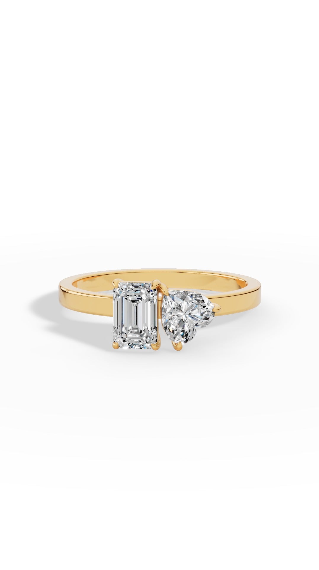Toi-Et-Moi Ring In Heart & Emerald Cut 18K Yellow Gold 1 CTW