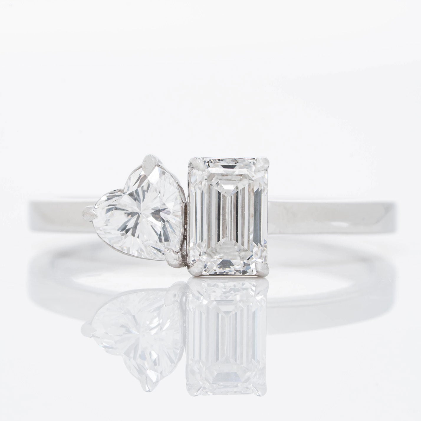 Toi-Et-Moi Ring In Heart & Emerald Cut Lab Grown Diamond