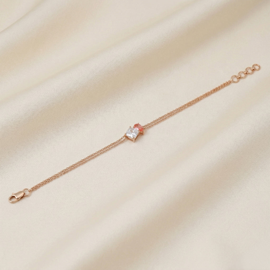 Toi Et Moi Two Tone Cushion With Pink Pear Cut Delicate Double-Chain Bracelet Lab Grown Diamonds 10K Rose Gold 1.5 CTW