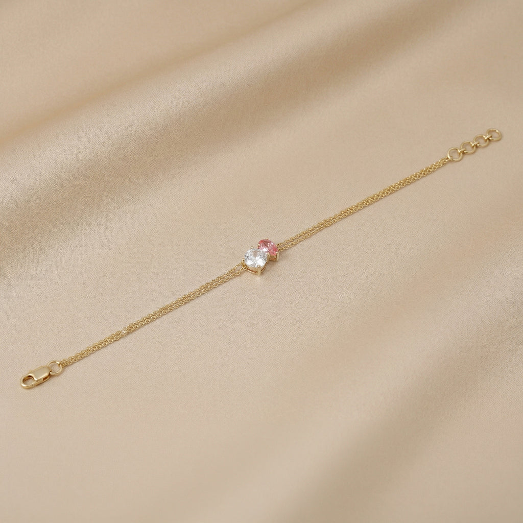Toi Et Moi Two Tone Cushion With Pink Pear Cut Delicate Double-Chain Bracelet Lab Grown Diamonds 14K Yellow Gold 1.5 CTW