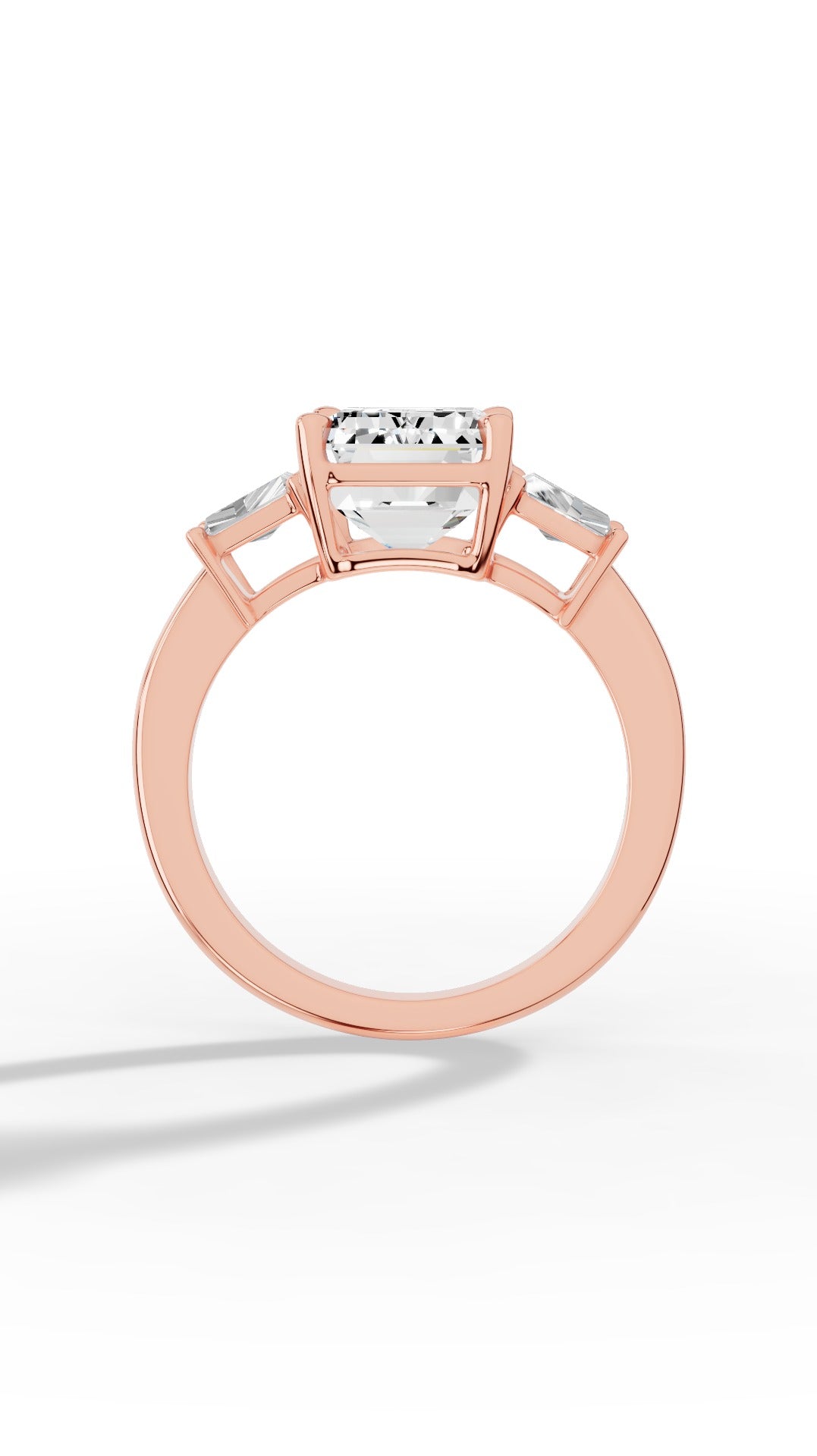 Tri Stone Emerald & Fancy Baguette Cut Ring 10K Rose Gold 5.5 CTW