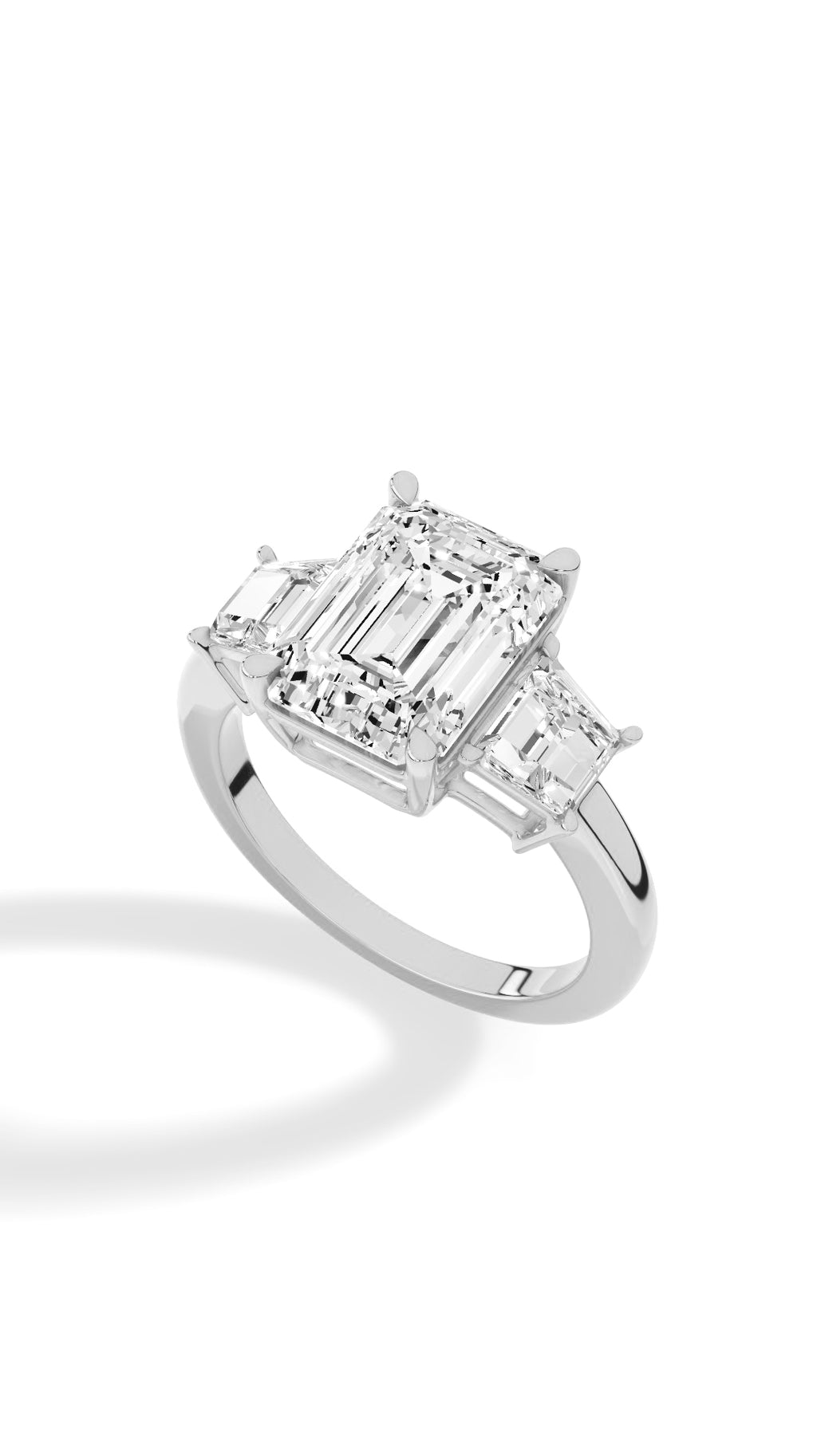 Tri Stone Emerald & Fancy Baguette Cut Ring 10K White Gold 5.5 CTW