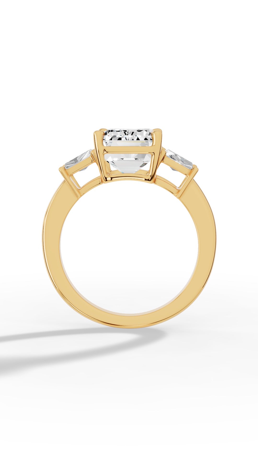 Tri Stone Emerald & Fancy Baguette Cut Ring 10K Yellow Gold 5.5 CTW