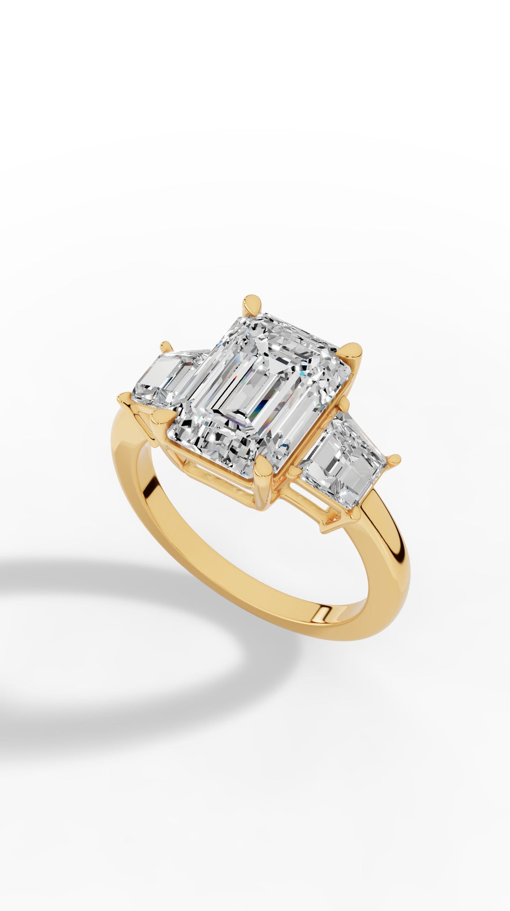 Tri Stone Emerald & Fancy Baguette Cut Ring 10K Yellow Gold 5.5 CTW