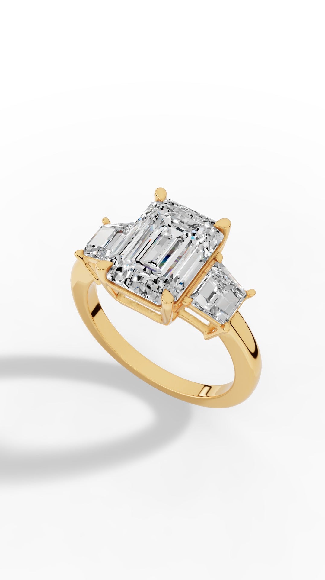 Tri Stone Emerald & Fancy Baguette Cut Ring 10K Yellow Gold 5.5 CTW