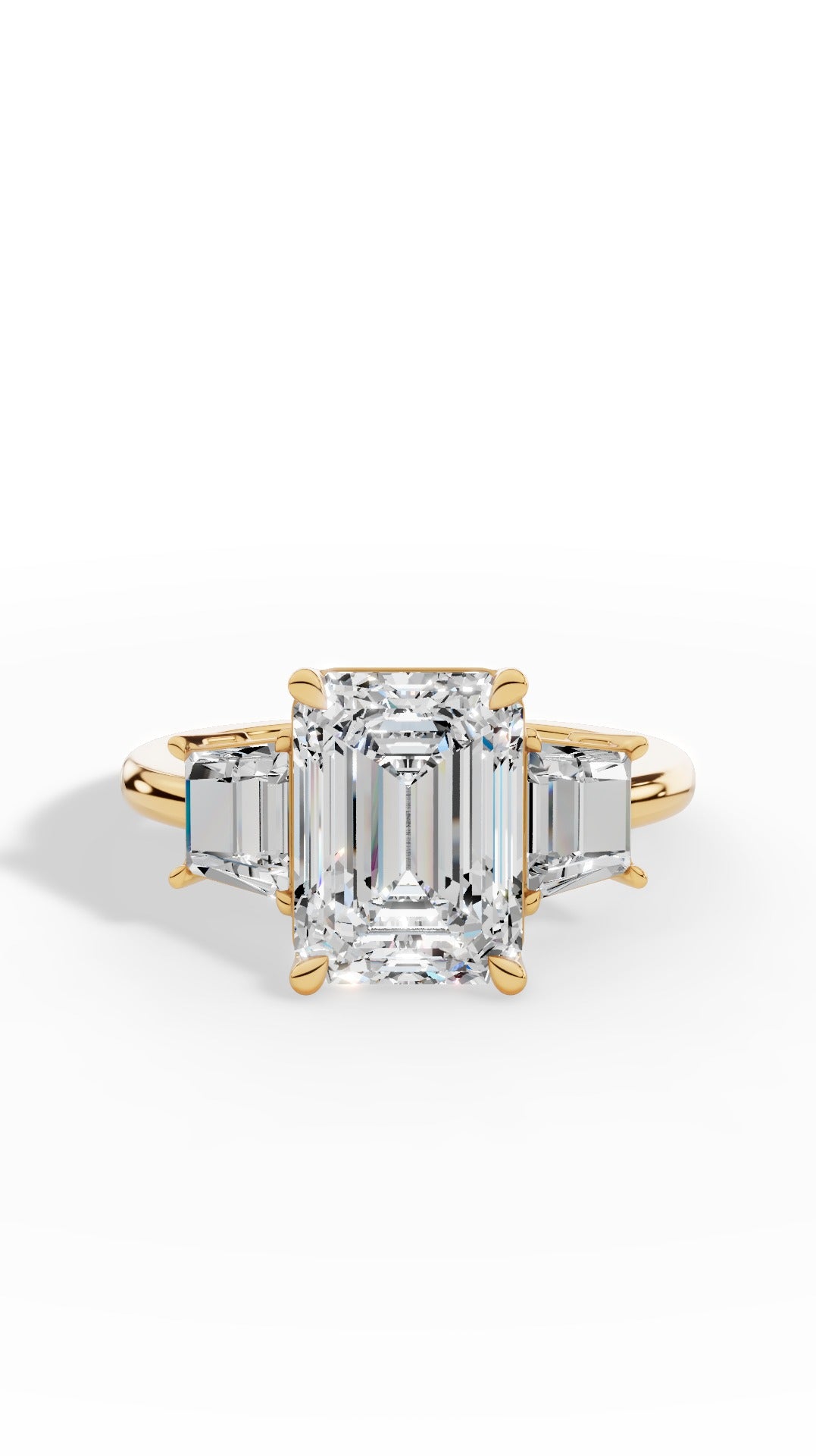 Tri Stone Emerald & Fancy Baguette Cut Ring 10K Yellow Gold 5.5 CTW