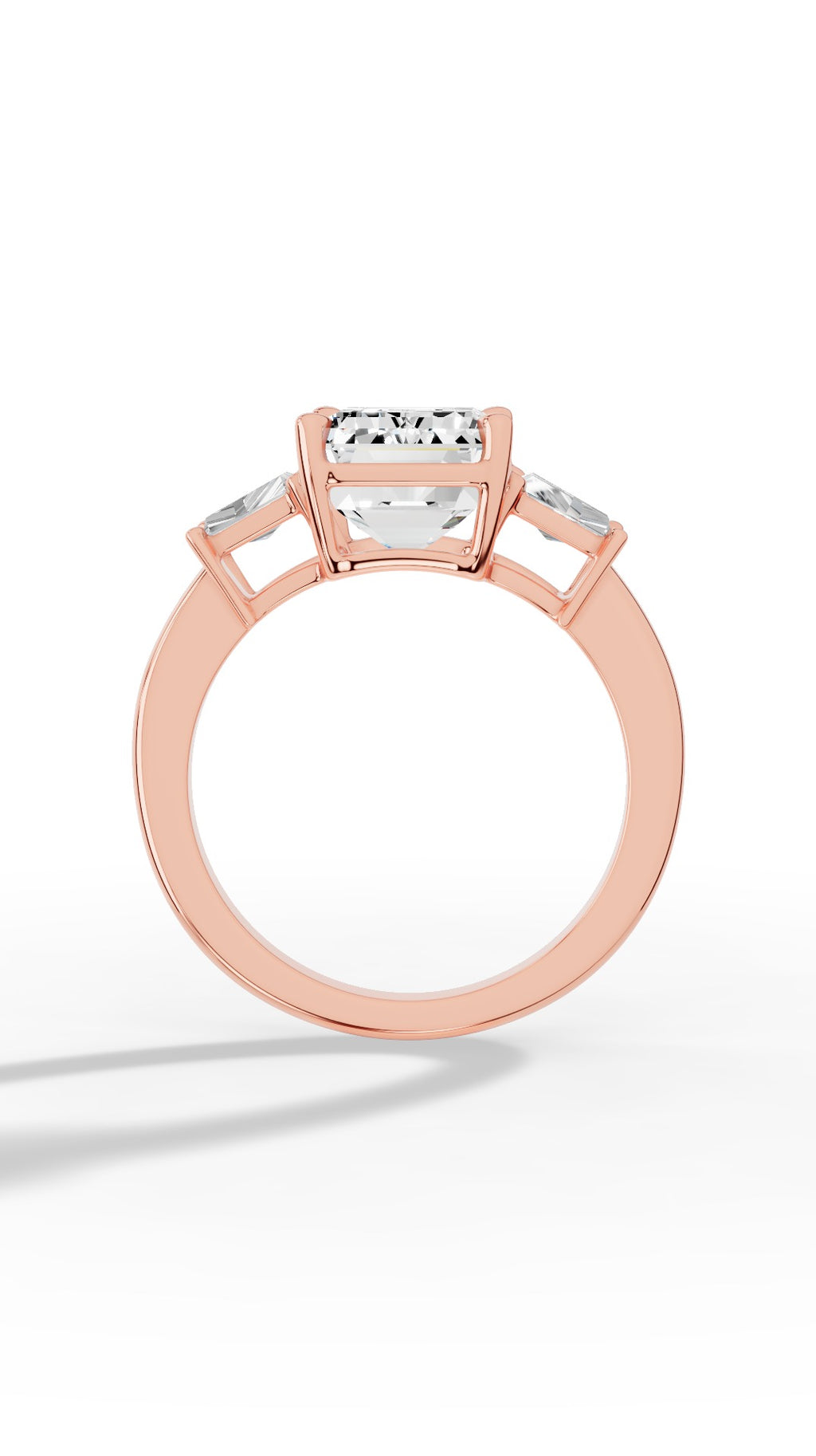 Tri Stone Emerald & Fancy Baguette Cut Ring 14K Rose Gold 5.5 CTW