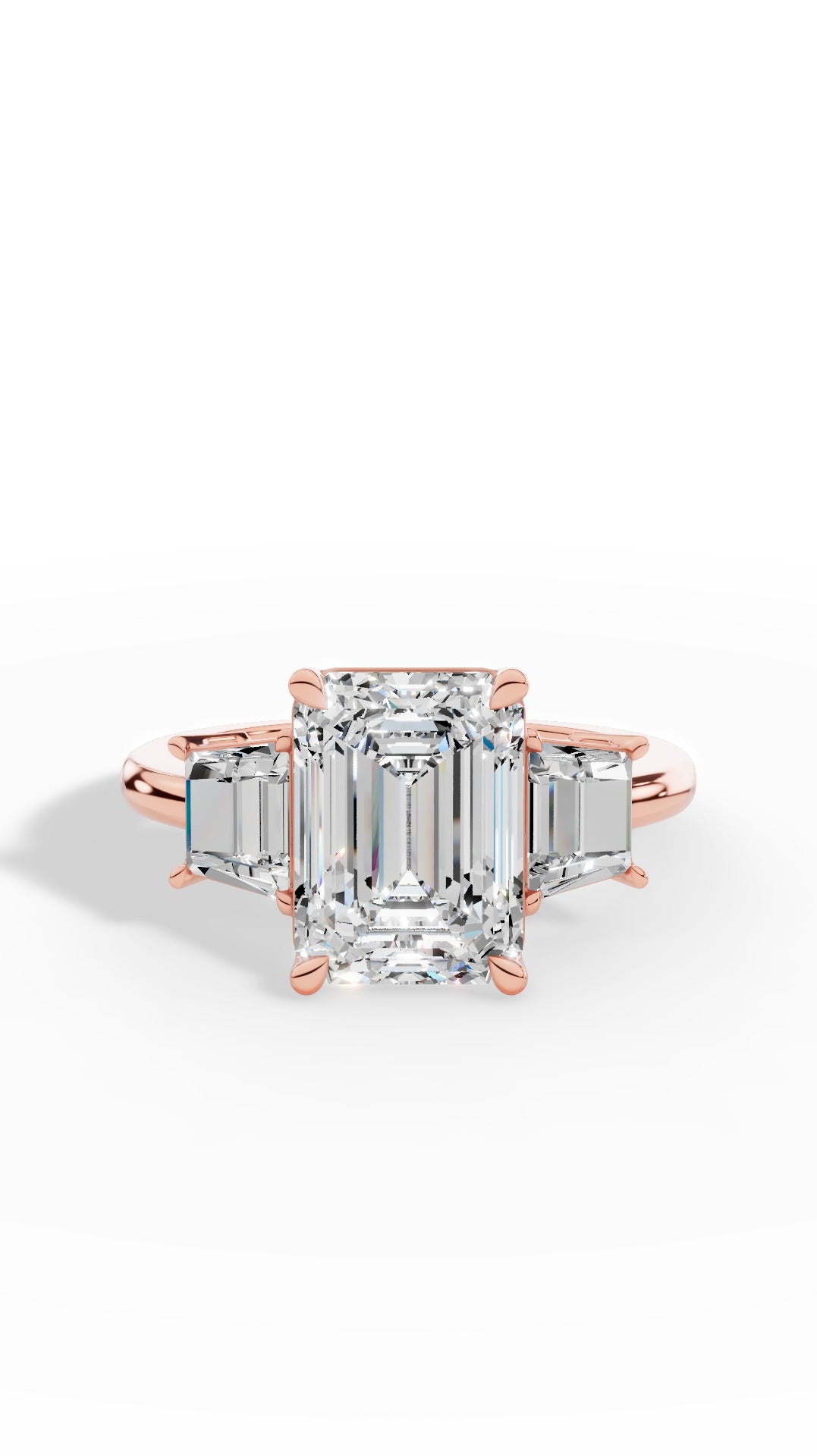 Tri Stone Emerald & Fancy Baguette Cut Ring 14K Rose Gold 5.5 CTW