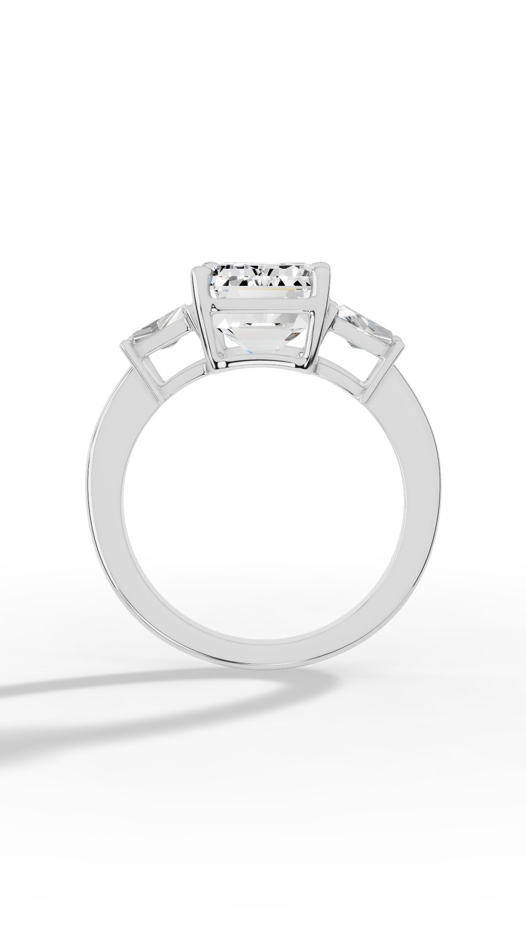 Tri Stone Emerald & Fancy Baguette Cut Ring 14K White Gold 5.5 CTW