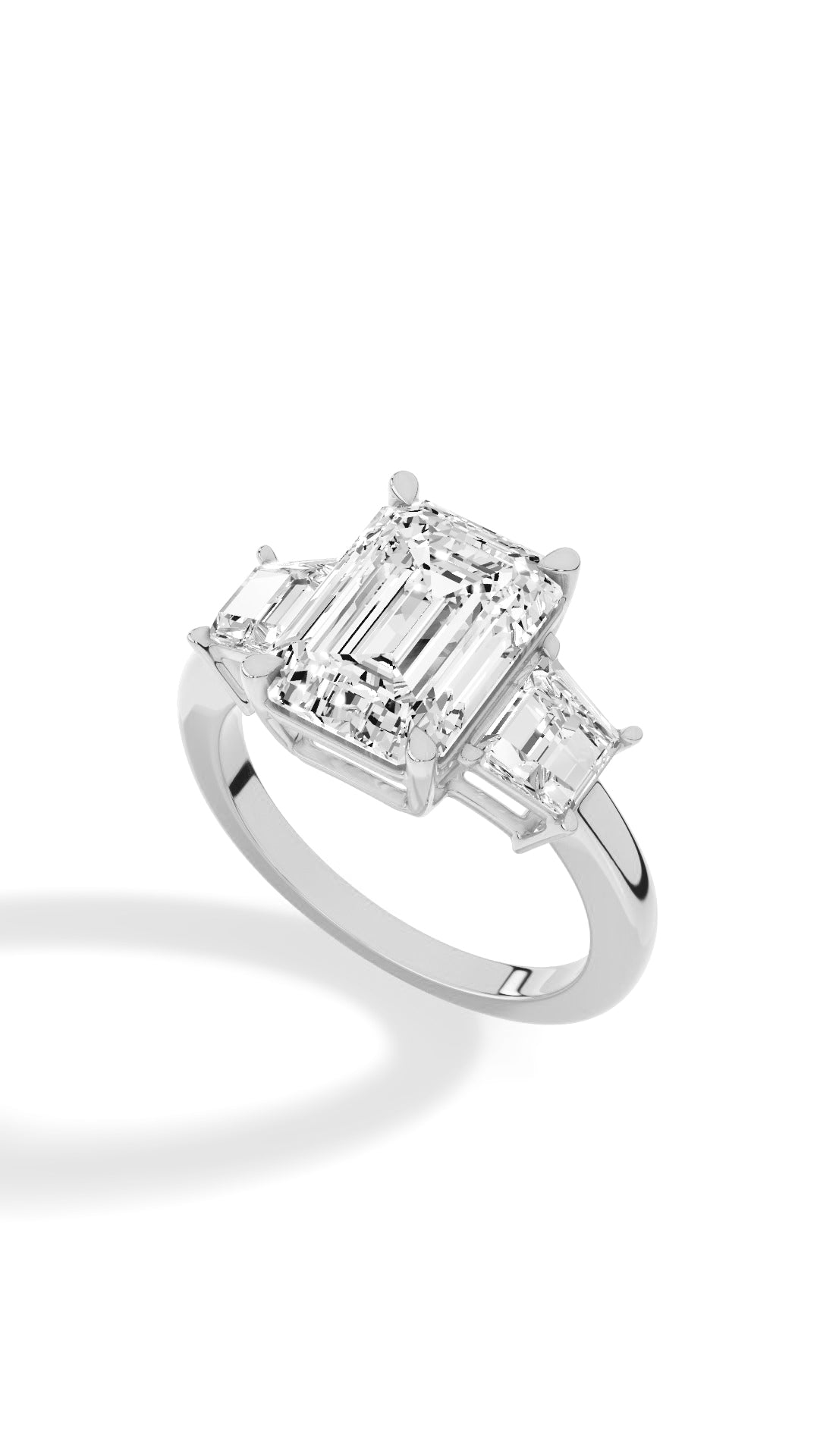 Tri Stone Emerald & Fancy Baguette Cut Ring 14K White Gold 5.5 CTW