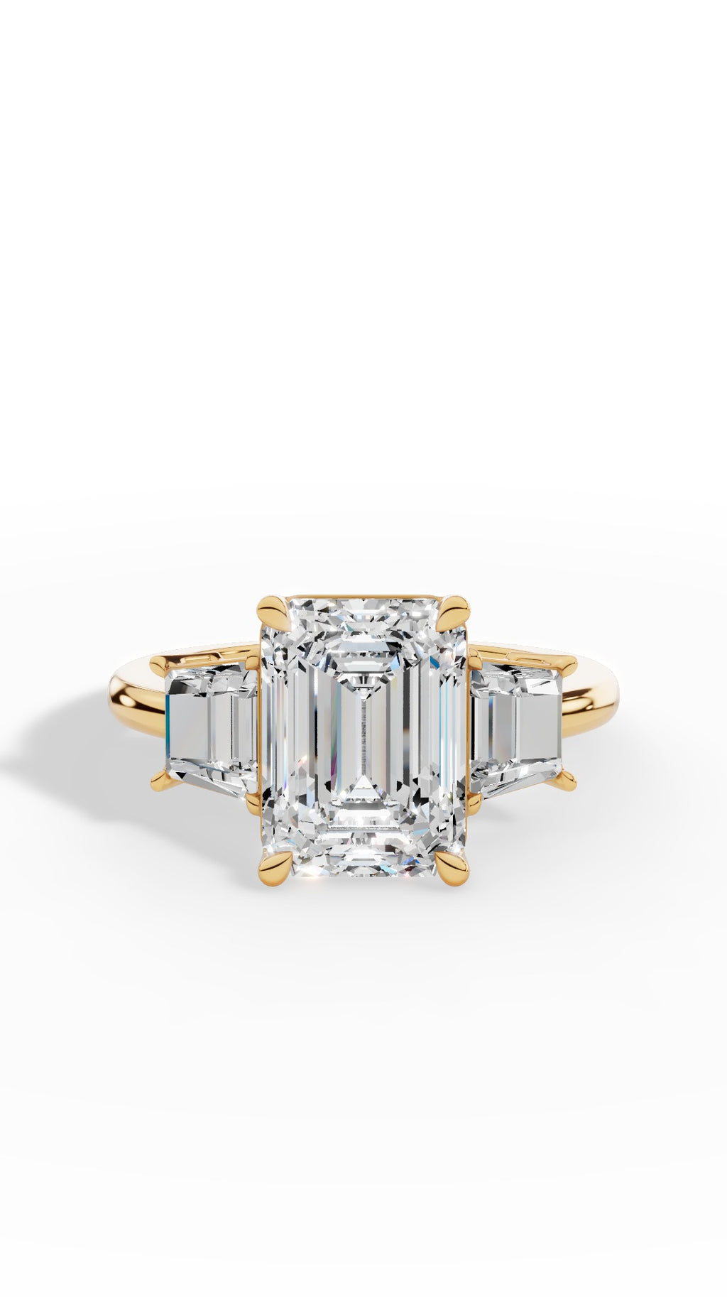 Tri Stone Emerald & Fancy Baguette Cut Ring 14K Yellow Gold 5.5 CTW