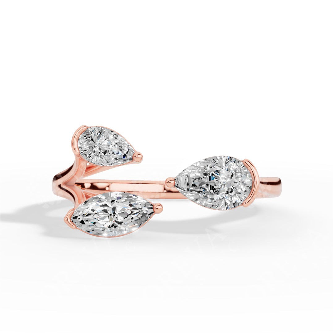 Trio Stone Open Pear & Marquise Cut Lab Grown Diamond Ring rose gold