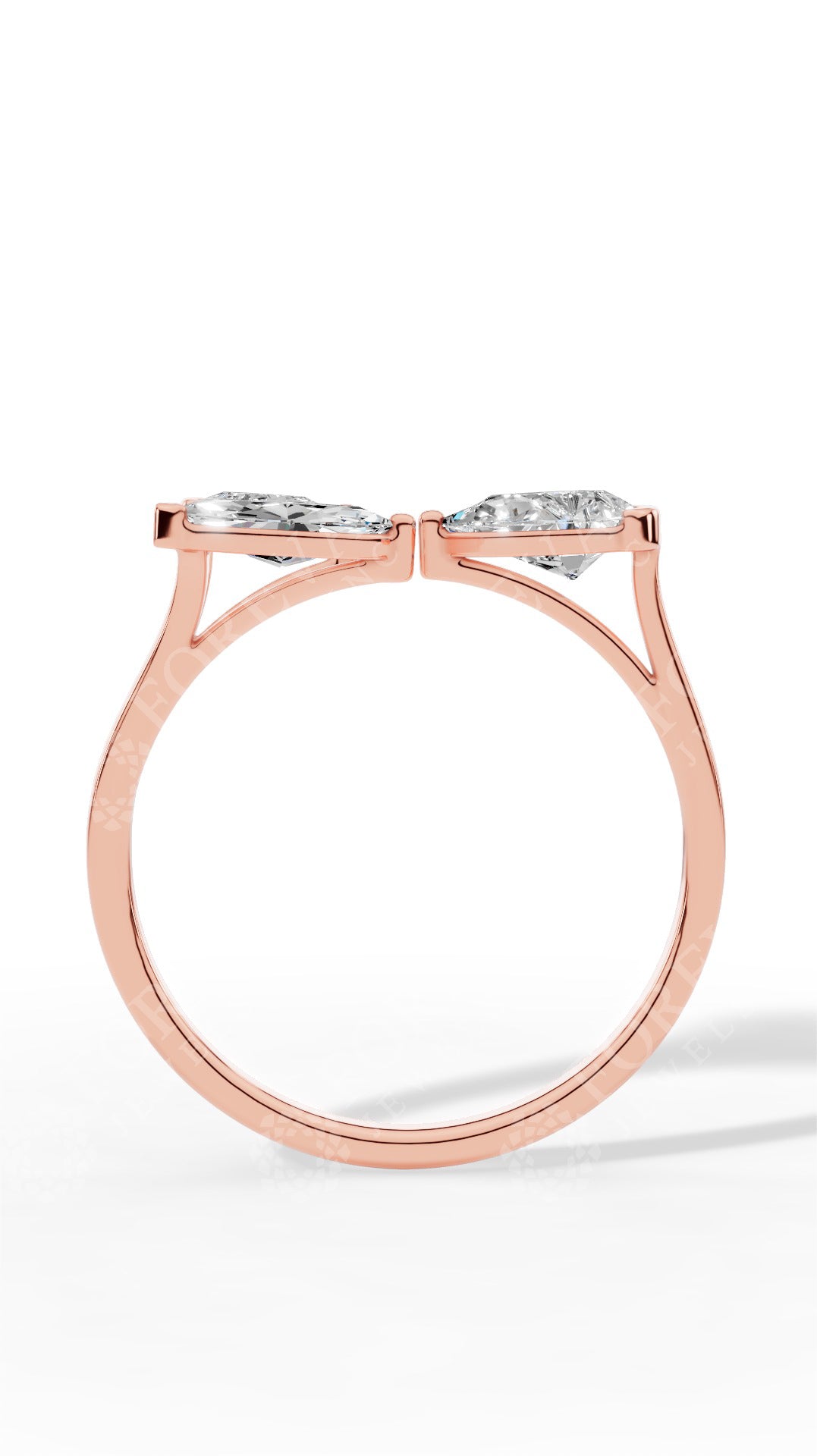 Trio Stone Open Pear & Marquise Cut Ring 10K Rose Gold 0.8 CTW