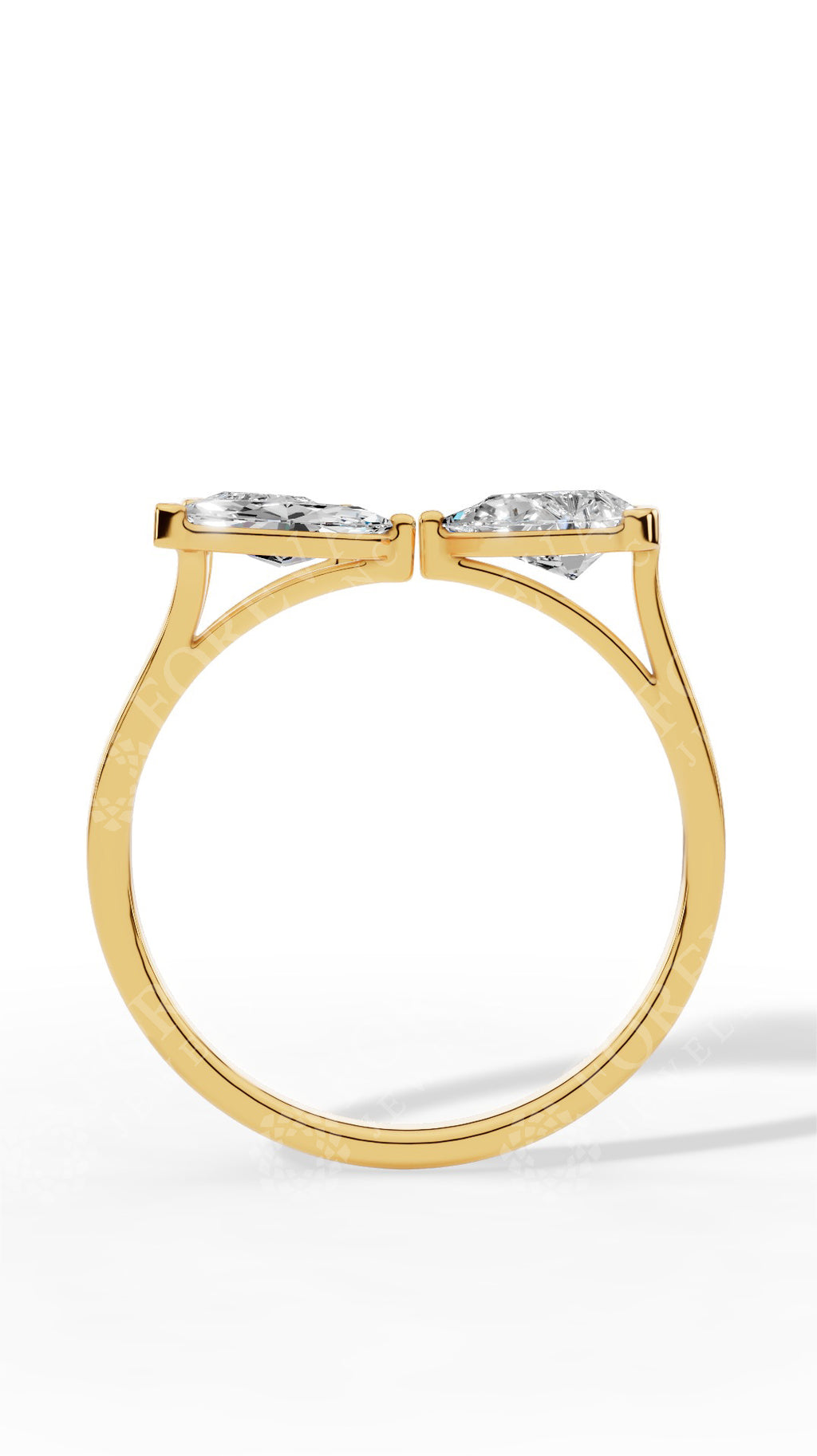 Trio Stone Open Pear & Marquise Cut Ring 10K Yellow Gold 0.8 CTW